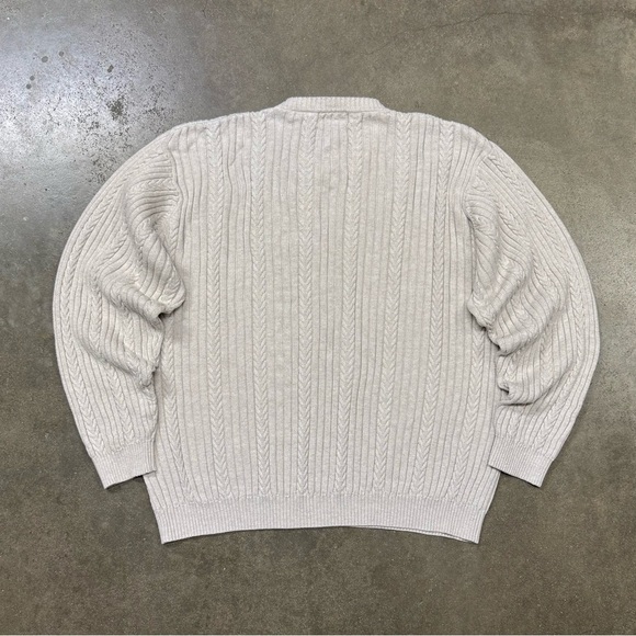 Vintage IZOD Men’s XL V-Neck Cable Knit Sweater Ivory Preppy Pullover Hong Kong - Picture 4 of 9